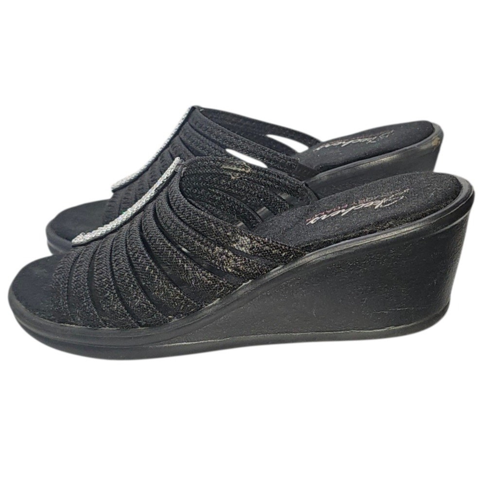Skechers Cali Memory Foam Rumblers Hotshot Black Wedge Slide w/Rhinestones Sz 9 - Picture 4 of 8